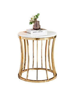 Table d'appoint en métal plaqué or avec dessus en marbre Table d'appoint personnalisée tendance élégante pour la décoration de la maison, du salon et de l'hôtel - Product Image 1