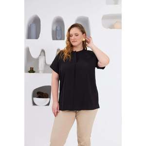 Blusa Tejida con Cuello Mandarín Negra para Mujer, Talla Grande, Mezcla de Rayón y Poliéster, para Uso Diario en Primavera y Verano, Marca RMG - Product Image 4