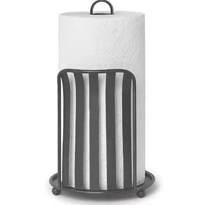 <b>Wooden</b> Base Paper <b>Towel</b> Holder with Black Powder Coated Iron Wire Design Countertop Dispenser for Kitchen Organizer Use - Product Image 6