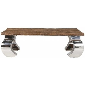 Pieds en acier inoxydable poli miroir avec plateau en bois Grande table à manger classique pour la maison Meubles de forme personnalisée Table basse - Product Image 1