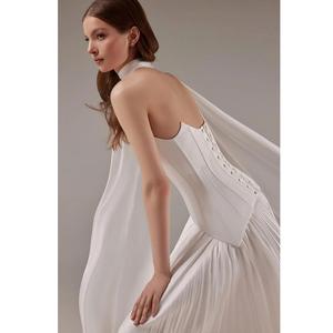 Jupe plissée en soie de haute qualité Robe de mariée corset en satin ivoire - Product Image 6