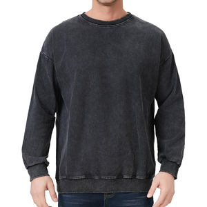 Produit professionnel motif solide lavage à l'acide Anti-rétrécissement O cou personnalisé grande taille 100% coton sweat pour hommes - Product Image 1