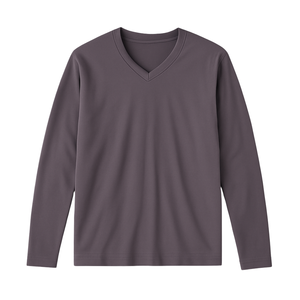 เสื้อยืดคอวีแขนยาวผู้ชาย สีม่วงซีด ผ้าฝ้ายออร์แกนิค 100% ระดับพรีเมียม ผ่านการรับรอง GOTS ผ้าไม่หด ระบายอากาศได้ดี ทรงพอดีตัว - Product Image 1