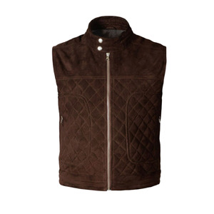 Chaleco acolchado de cuero de ante real 100% para hombres Patrón de diseño acolchado marrón-Chaleco hecho a mano - Product Image 1