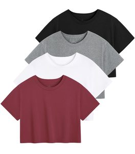 T-shirt court oversize pour femme, couleur unie, coupe ample, manches courtes, style streetwear décontracté - Product Image 1