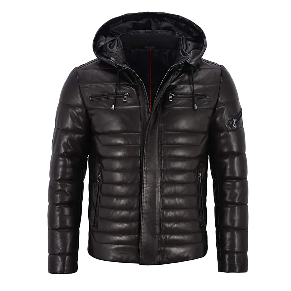 Benutzer definierte Herren Echt lederjacke Puffer Kapuze 100% Lammfell Voll geste ppter Design Mantel