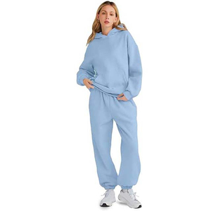 Women Winter Tracksuit Set Regular Fit Hooded Solid Color Stylish Sportswear for Gym and Daily Casual Wear - Product Image 2