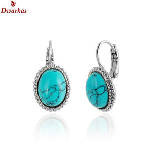 Pendientes de Plata de Ley 925 con Piedras Preciosas Turquesa Teñida en Bisel, Venta Directa de Fábrica al por Mayor - Product Image 1