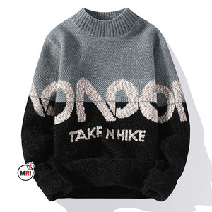 เสื้อสเวตเตอร์ถักสำหรับผู้ชายไซส์ใหญ่พิเศษเสื้อสวมหัวด้านหน้าพิมพ์ลายโลโก้ฤดูหนาว - Product Image 4