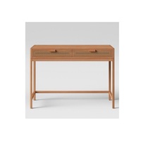 Table console en bois de chêne avec surface en bois et pieds en métal finition dorée, touche artistique pour salle à manger, couloir ou espace de travail