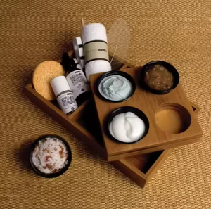 Plateau de spa en bambou avec 4 fentes Plateau de service d'huile essentielle Plateau de spa de pédicure pour usage domestique Caractéristique jetable - Product Image 2