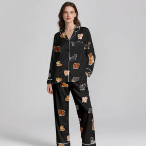 Premium Luxury Digital Printed <b>Silk</b> Satin Pajamas Soft & Breathable Summer Sleepwear Set for Adults (Customizable) - Product Image 3