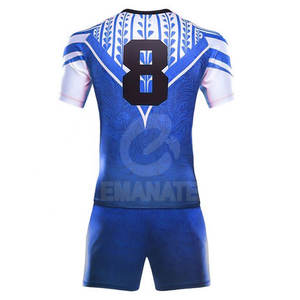 Nouvel ensemble de maillot de rugby pour homme de haute qualité cousu avec des patchs personnalisés, ajustement confortable, matière 100% polyester, y compris les shorts - Product Image 3