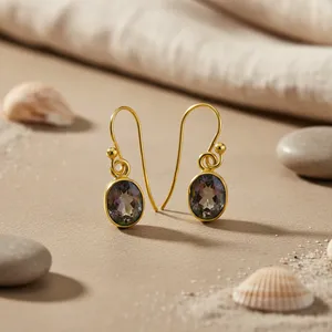 Boucles d'oreilles pendantes ovales tendance en argent 925 plaqué or pour femme Art Palace, serties de cristaux, monture classique, certifiées par un tiers, idéales pour les soirées - Product Image 1