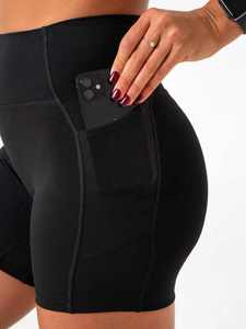 Short de fitness taille haute pour femme en gros short d'exercice et de course à motif solide avec - Product Image 3