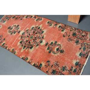 Alfombra turca de área grande, diseño clásico de retazos naranja verde, 3,1x6,5 pies, patrón rectangular abstracto, látex de lana para vivir - Product Image 4