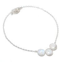 Collar de Cadena con Dije de Piedra Lunar Arcoíris Chapado en Plata 925 con Engaste de Bisel, Estilo Bohemio para Mujer, Ideal para Fiesta de Compromiso o Boda