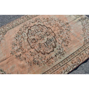 Alfombra de lana Vintage naranja y Beige de 5,3x8 pies, hecha a mano, área grande, estilo Tabriz, patrón de retazos turco con respaldo de látex para adolescentes - Product Image 5
