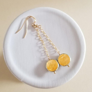 Boucles d'oreilles pendantes en forme de pièce de monnaie en citrine, pierre précieuse naturelle jaune, plaqué argent, bijoux faits à la main pour femmes - Product Image 6