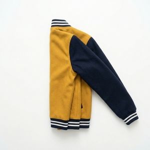 Veste Homme Jaune Moutarde Bleu Marine Personnalisée en Mélange de Laine avec Fermeture Éclair, Col et Poignets en Tricot Côtelé, Logo Brodé, Style Décontracté Streetwear - Product Image 3