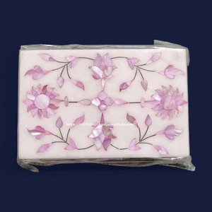 Boîtes à bijoux de grande taille avec logo personnalisé fabriquées à la main en marbre poli incrustation de pierre blanche coffrets cadeaux emballage en nacre - Product Image 1