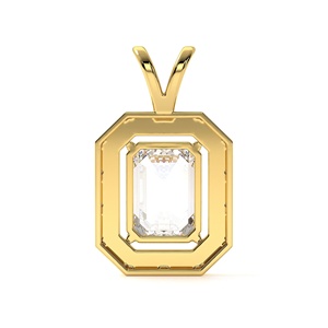 Emerald Cut Lab Grown Diamond Halo Pendant <b>Necklace</b> 14K Yellow Gold IGI Certified Bridal Wedding Luxury Jewelry Gift for Women - Product Image 3