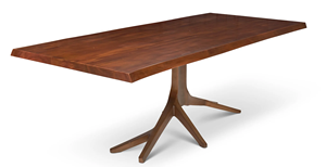 Antique Brass Finish Trunk Style <b>Metal</b> Base High Thickness Live Edge Acacia Wood Top Industrial Luxury Design Dining Table - Product Image 3