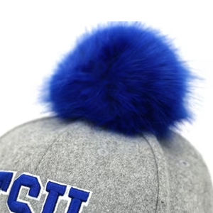 TSU University Embroidered 5-Panel Hat <b>Grey</b> Velour <b>Baseball</b> <b>Cap</b> Blue Pom-Pom Fashionable Ethnic Style Luxury Curved Brim Common - Product Image 3