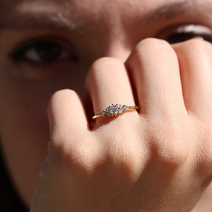 6mm Round Cut <b>CZ</b> Engagement <b>Ring</b> with Cluster Side Stones Gold Tone Band Dainty Bridal <b>Ring</b> - Product Image 3