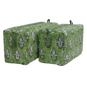 High Quality Indian Hand Block Printed Toiletry <b>Bag</b> Coin <b>Purse</b> Cosmetic <b>Bag</b> <b>Set</b> of Two Quilted <b>Bags</b> At Lowest Price - Product Image 1