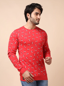 Premium Red Loopknit Sudadera 100% Algodón Elegante Casual Fit Mangas completas Cuello Impresión digital Ropa de todo el día para la temporada de invierno - Product Image 4