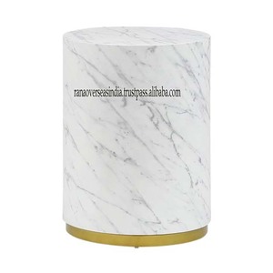 Mesa auxiliar clásica y elegante con forma de tambor, mesita de noche redonda con base de metal dorado, ideal para el hogar y el balcón a precio mayorista - Product Image 6