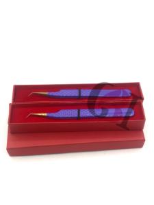 Haute qualité violet poudre revêtement or pointe en acier inoxydable Extension de cils pince à épiler Logo personnalisé Instruments de beauté - Product Image 3