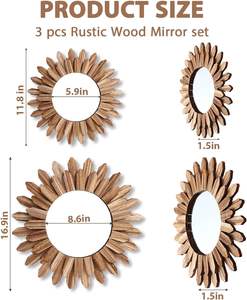 3 Pcs Boho <b>Wall</b> Decor <b>Mirror</b> 16.9 Inch 11.8 Inch Sunburst <b>Wall</b> <b>Mirrors</b> Round Boho <b>Circle</b> <b>Mirror</b> with Rustic Wood Frame - Product Image 2
