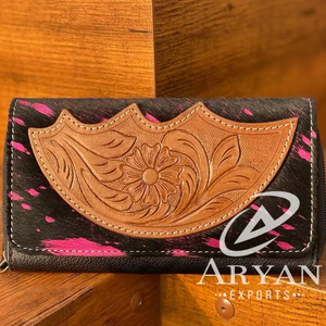 Cheveux sur cacher fourrure cuir pochette Western métallisé peau de vache fourrure Handtooled cuir portefeuille femmes cadeau - Product Image 1