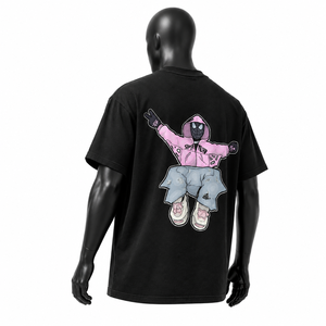เสื้อยืดโอเวอร์ไซส์ลายกราฟิกสำหรับผู้ชาย ผ้าฝ้ายพรีเมียม สไตล์สตรีทแวร์ เสื้อยืดแฟชั่นลำลองแบบสบายๆ ทรงหลวม สีดำ - Product Image 5