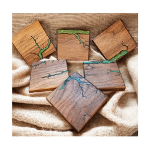 Posavasos de madera y resina, venta al por mayor, posavasos con logotipo personalizado, Decoración de mesa, posavasos de resina epoxi de madera, Mesa - Product Image 6