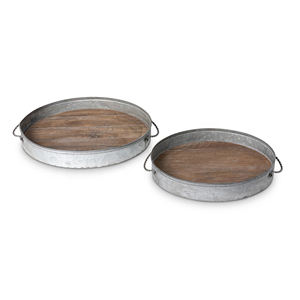Bandeja de Servicio Rústica de Madera y Metal Galvanizado con Asas, Bandeja Otomana Cuadrada Decorativa, Bandeja Grande de Madera para Servir Alimentos y Café - Product Image 2