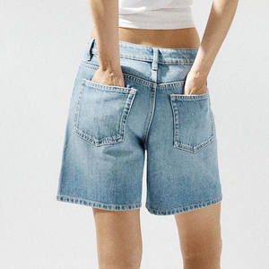 Fabricant de jeans Jeans d'été personnalisés pour femmes Jeans en jean jambes droites décontractées taille haute lavées couleur unie Shorts en jean amples pour femmes - Product Image 2