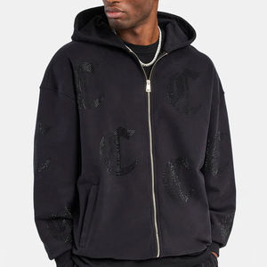 Survêtements de qualité supérieure pour hommes, légers, coupe régulière, décontractés, unis, avec strass, mode streetwear, fermeture éclair double sens - Product Image 3