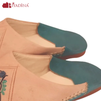 Babouche Marocaine Bleu Turquoise en Cuir Véritable pour Femme, Chaussures Orientales à Design Traditionnel, Printemps Anti-Dérapant et Respirant