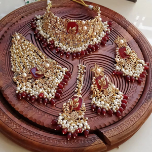 Ensemble de colliers en acier inoxydable royal indien pakistanais pour les mariées, couches de perles, travail Meena, design de collier ras du cou, anniversaire - Product Image 1