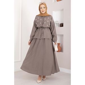 Conjunto de 2 Piezas Estilo Club Casual: Falda con Cintura Decorada con Piedras y Estampado de Leopardo en Color Visón, Tallas XS a XL - Product Image 1
