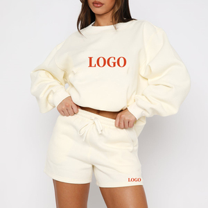 Venta al por mayor de sudaderas informales de colores personalizados para mujer, nuevo diseño de talla grande, pantalones cortos de cuello redondo, 100% algodón, soporte cómodo para invierno - Product Image 4