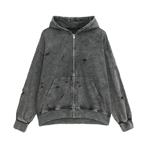 Sudadera con cremallera de diseño personalizado, sudadera desgastada con logotipo personalizado para hombre, sudaderas con cremallera desgastada con lavado ácido, forro polar de algodón 100% - Product Image 1