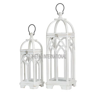 Juego de 2 Faroles de Vela Hechos a Mano de Estilo Moderno, de Madera, Color Blanco, Iluminación Decorativa para el Hogar de Alta Calidad - Product Image 1