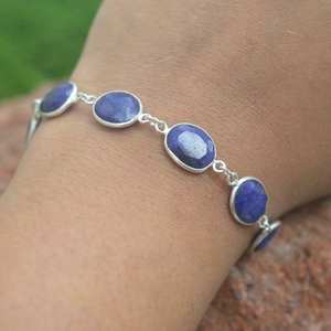 Faceted Blue <b>Sapphire</b> 925 Sterling Silver <b>Tennis</b> Gemstone Adjustable Luxury Glowing GIA Certified <b>Bracelet</b> Handmade Women - Product Image 3