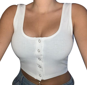 Camiseta sin mangas de entrenamiento ecológica para mujer de algodón 100% de alta calidad al por mayor, camiseta transpirable con ajuste muscular, botón de diseño de logotipo personalizado - Product Image 2