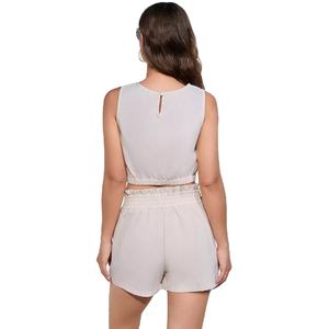 ชุดเซ็ตผู้หญิงลำลองสำหรับออกกำลังกาย เสื้อยืดแขนสั้นและกางเกงขาสั้น ชุดวอร์ม สตรีทแวร์ ผ้าฝ้าย 100% รับผลิตแบบ OEM - Product Image 4