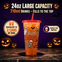 Gobelets personnalisés Halloween 24oz à changement de couleur avec pailles – Gobelets réutilisables en plastique pour vente en gros – Gobelets magiques pour boissons froides et fêtes